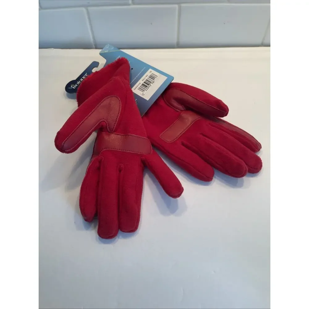 Isotoner Gloves Womens OS Red Fleece SmartDri And SmarTouch New
